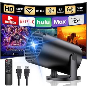 [Ingebouwde APP] Yoton Mini Beamer, Draagbare Projector met Wi-Fi 6 en Bluetooth 5.4, Automatische Keystone, Draadloos Schermspiegelen, Compatibel met Smartphones/iOS/Android, Zwart