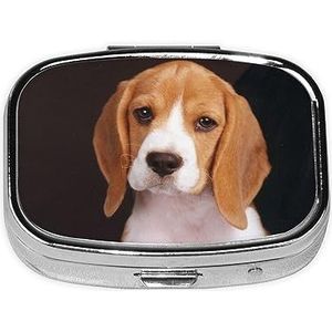 Mini vierkante pillendoos, medicijnorganizer, Ovely Pet Dog Beagle draagbare EHBO-doos, reispillendoos met 2 vakken, kleine pillendoos voor zak of portemonnee