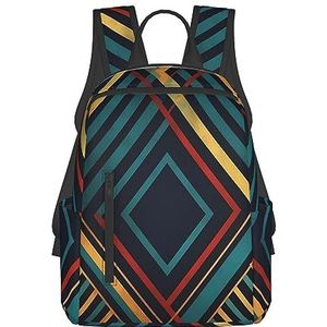 DOFFO Reisrugzak met geometrische print, casual boekentas, lichtgewicht, laptop, dagrugzak, wandelrugzak, voor dames en heren, zwart en goud, Abstracte geometrische strepen, Eén maat