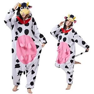 Volwassenen Dier Koe Pyjama Unisex Onesies Nieuwigheid Pyjama Nachtkleding Hooded Nachtkleding Homewear Halloween Carnaval Kostuum, Koe Onesie Pyjama, XL