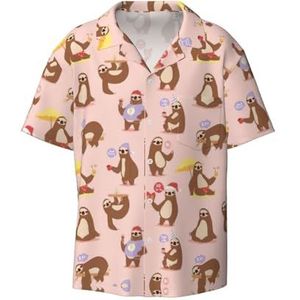 TyEdee Luiaard roze print heren korte mouw overhemden met zak casual button down shirts business shirt, Zwart, XL