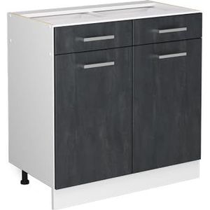 Livinity Onderkast keuken R-Line, zwart beton/wit, 80 cm AP antraciet