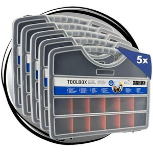 TronicXL 5 stuks assortimentsdoos, 25 vakken, sorteerdoos voor kleine onderdelen, binnenverdeler aanpasbaar, werkplaats, stapelbaar, assortimentsdoos, kleine onderdelen, opbergdoos, schroeven,