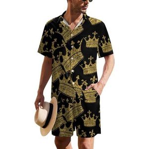 Gold Crown Hawaïaans pak voor heren, set van 2 stuks, strandoutfit, shirt en korte broek, bijpassende set