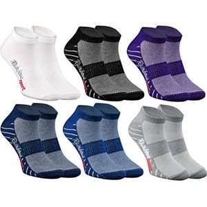 Rainbow Socks - Man Vrouw Leurrijke Korte Katoene Sportsokken - 6 Paar - Wit Zwart Paars Marineblauw Grijs Blauw - Maat EU 44-46