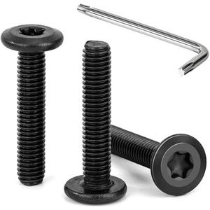 Tunejoy 30 stuks platte kopschroeven, torx, zwart, M5 x 25 mm, zeskantkopschroeven, roestvrijstalen schroeven, A2 V2A meubelschroeven met T25 sleutel, volledige schroefdraad