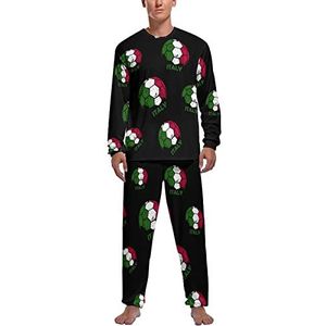 Italiaanse vlag voetbal voetbal zachte heren pyjama set comfortabele lange mouwen loungewear top en broek geschenken XL