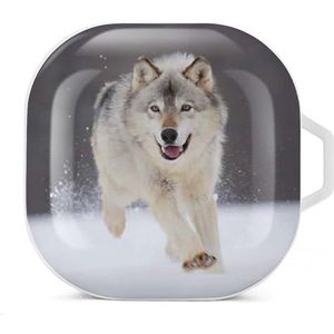 Wolf Running in The Snow Oordopjes hoesje compatibel met Samsung Hard Shell Beschermhoes Wit-stijl