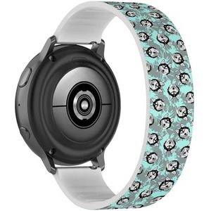 RYANUKA Solo Loop Strap compatibel met Samsung Galaxy Watch 6 / Classic, Galaxy Watch 5 / PRO, Galaxy Watch 4 Classic (decoratieve hondenprint husky muilkorven) rekbare siliconen band band accessoire,