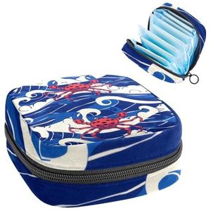 MUOOUM Krabblauw golvend patroon maandverband opbergtas menstruatie pad tas draagbare menstruatie cup zakje met rits voor tiener meisjes vrouwen dames