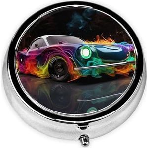 Cars Kleurrijke Print Ronde Pillendoos Leuke Mini Metalen Pil Case Draagbare Reizen Pil Organizer met 3 Compartiment voor Pocket Portemonnee