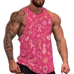 Roze lint hart heren tanktop grafische mouwloze bodybuilding T-shirts casual strand T-shirt grappige sportschool spier