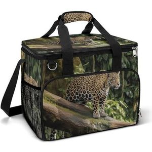 YKUDBN Koelere tassen geïsoleerd voor reizen, Jaguar Cat on Tree Trunk Waterval Print Zachte koeltas, geïsoleerde lunchtas voor kamperen/strand/outdoor/picknick