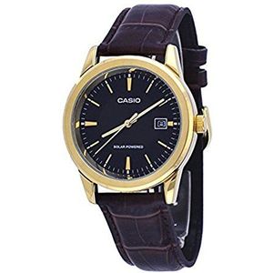 Casio Mod. MTP-VS01GL-1A - Solar Powered Quartz Date Leather Strap SS Case Ip Gold Black Dial 41mm wr 30mtORIGINAL BOX