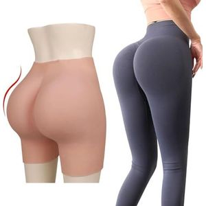 FSYH Siliconen Open Kruis Slipje Billift Pads Controle Shorts Nep Kont Heupverhoger Ondergoed voor Vrouwen Cosplay,Bruin,one size