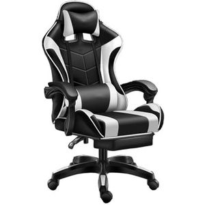Gamingstoel, videogamestoelen met voetsteun en massage lendensteun, ergonomische computerracestoelen in hoogte verstelbaar met draaibare stoel for kantoor of slaapkamer (Kleur : White, Maat : 38x48c