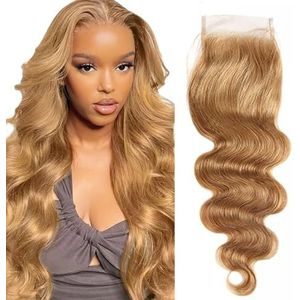 Tuheerst Body Wave Human Hair Closure 4X4 Lace Closure Real Hair Blonde Remy Hair Pre Bleached Knots with Baby Hair Free Part Low Shedding for Woman 18 Inch