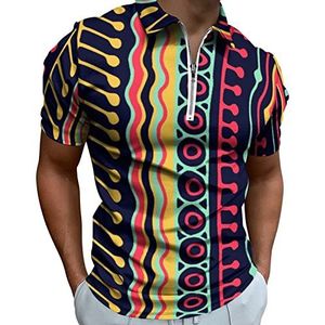 Tribal Vintage Etnische Heren Poloshirt met Rits T-shirts Casual Korte Mouw Golf Top Classic Fit Tennis Tee