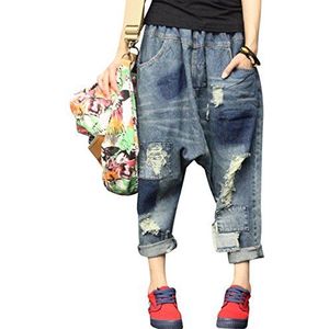 Youlee Dames Elastische taille Breed been Harembroek Hole Jeans Style 15