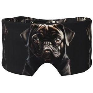 Leuke Zwarte Mopshond Print Slaap Oog Oor Masker Zachte en Comfortabele Oogblinder Blinddoek Schaduw voor Mannen Vrouwen
