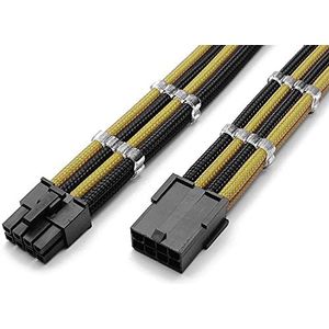 Shakmods 8-pins ATX CPU moederbord mouwen verlengkabel 30cm + 2 kabelkammen (zwart en goud)