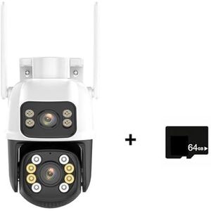 Bewakingscamera, Dual Lens IP Camera 4K 8MP Dual Screen PTZ Camera Buiten 1080P HD Auto Tracking Beveiliging p2P Surveillance(8MP Add 64G)