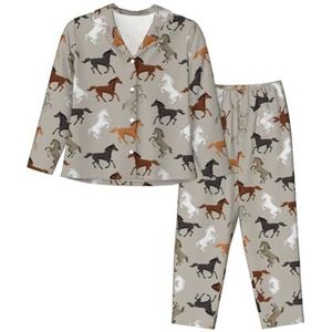 JEJEA - Pyjama Set - Zwart - Lange Mouw - Dames - Paardenprint