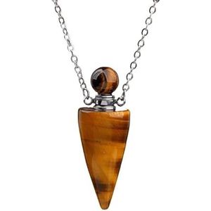 Spiritual Divination Pendulum For Dowsing Women Crystal Quartz Perfume Bottle Pendant Necklace Reiki Chakra (Color : Tiger Eye Silver)