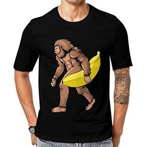 Bigfoot Carrying Banana T-shirt voor heren met korte mouwen en ronde hals print casual T-shirt S