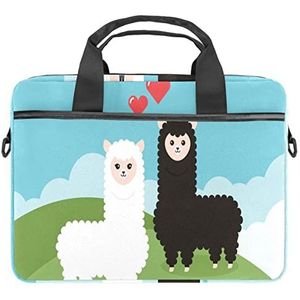 Zwart Wit Cartoon Alpaca Paar In Het Veld Laptop Schouder Messenger Bag Crossbody Aktetas Messenger Sleeve voor 13 13.3 14.5 Inch Laptop Tablet Beschermen Tote Bag Case, Meerkleurig, 11x14.5x1.2in /28x36.8x3 cm