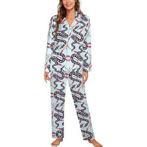 Paarse Snake Pijlen Pyjama Sets Met Lange Mouwen Voor Vrouwen Klassieke Nachtkleding Nachtkleding Zachte Pjs Lounge Sets
