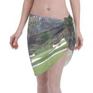 Golfbaan Print Elegante Strand Wrap, Bikini Cover Up, Badmode Jurk, voor Vrouwen, Perfect voor Zwembad en Resort Zwart, Zwart, one size