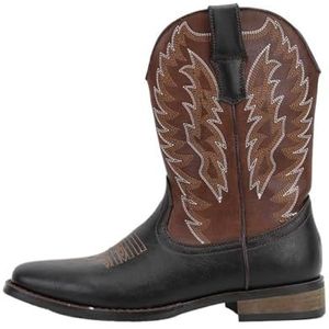 Cowboy Boots For Men Western Boot Fashionable Retro Classic Embroidered Pull On Slip Resistant Boots (Color : Black-brown, Size : EU 46)