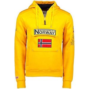 Geographical Norway Gymclass Heren - Heren Kangoeroezak Hoodie - Heren Logo Sweatshirt Sweater Jas met kap - Sweatshirt Hoody Lange Mouw - Hoodie Sport Regulier, Mosterd, M