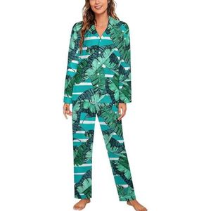 Banaan Palmbladeren Lange Mouw Pyjama Sets Voor Vrouwen Klassieke Nachtkleding Nachtkleding Zachte Pjs Lounge Sets