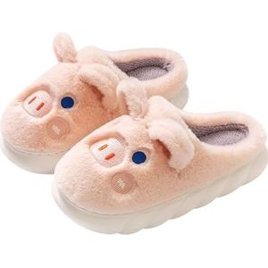 Pantoffels Fuzzy Dames Pantoffels Animal Slippets Pluche Sluppers Slip On Slaapkamer Schoenen Memory Foam Puppy Huis Pantoffels Winter Warm(Pig,44-45)