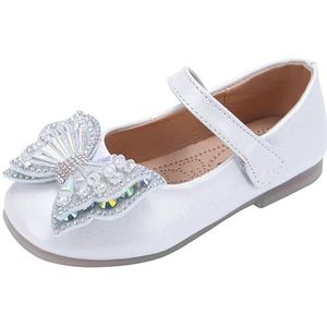 Prinsessenschoenen voor meisjes, casual schoenen, prinsessenschoenen, pailletten, strik, platte schoenen, modieus, kinderprestaties, leren schoenen voor feestjes, verjaardagen, Beige, 27(Insole