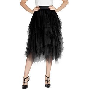 Urban GoCo Gelaagde geplooide tule rok voor dames, Zwart, S