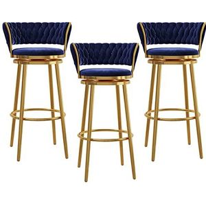 DangLeKJ Barhoogte barkrukken set van 3 moderne keukenkrukken fluweel gestoffeerde tegenkruk stoelen met gouden metalen poten voor keukeneiland/ontbijt bar/restaurant, blauw