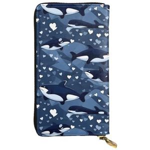 QmeNa Blauwe orkaas lederen lange clutch portemonnee met rits voor dating reizen winkelen Valentijnsdag cadeau, Zwart, Eén maat