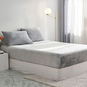Damier DXHome Hoeslaken, 90 x 200 cm, grijs, fleece, warm pluche, kasjmier, koraal, geschikt voor matrassen van 30 cm