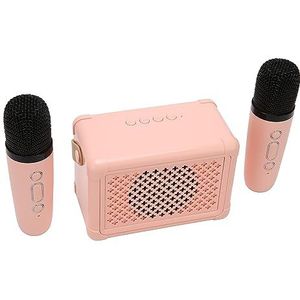 Draadloze Karaoke-luidsprekers, Oplaadbare Batterij Mini-luidspreker 2 Draadloze Microfoons Set 32ft Transmissieafstand Stereogeluid voor Kamperen voor Slaapkamer (Roze)