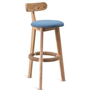 Home Keukenkruk 68cm Houten Barkrukken Stof Gestoffeerde Zitting met Rugleuning, Massief Houten Hoge Krukken, Eenvoudige Barstoelen