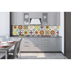 DIMEX Keukenachterwandfolie, zelfklevend, Mexicaanse keramische tegels, 260 x 60 cm, plakfolie, decoratiefolie, spatbescherming voor de keuken, Made in EU