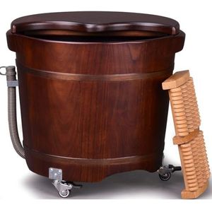 PA-DABAOO Grote Houten Voetbassin, Beweegbaar Voetbad, Voetwas Emmer, Bodemafvoer Voetbad Houten Vat, Huishoudelijke Voetbad Vat Voor Voetbaden, Spa -Voetverzorging,30cm