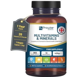 A-Z Multivitaminen & Mineralen I 365 Vegan Tablets (1 jaar levering) I 26 Essentiële actieve vitaminen, mineralen & micronutriënten voor mannen en vrouwen I Made in The UK door Prowise Healthcare