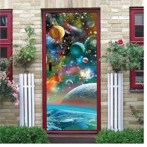 Deurstickers 3D Universe Planeet Deurstickers Outer Space Decal Kosmische Sterrenhemel Muurschildering Behang Poster Woonkamer Slaapkamer(Kleur:E,Grootte:77x200cm)