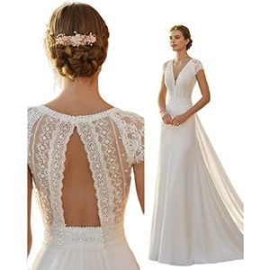 JACTZ Trouwjurk Elegante Korte Bruidsjurken Kant Tule Bescheiden Lange Mouw Ronde Hals Strand Tuin Bruidsjurken