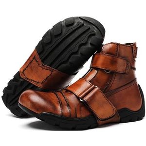 Men's Vintage Leather Motorcycle Boots, Winter Warm Casual Punk Ankle Boots, Fashion Western Cowboy Desert Boots (Color : Brown Leather B, Size : 43 EU)