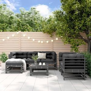 SMTSEC Tuinmeubilair 7 Stuk Tuin Lounge Set Grijs Massief Houten Pine Meubels